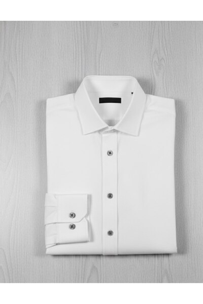 YusGos Long Sleeve Cotton Easy Iron Modal Soft Fabric Regular Fit Men's Shirt White L