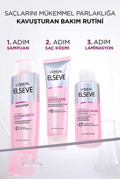 ELSEVE Glycolic Gloss Mükemmel Parlaklık 3'lü Saç Bakım Seti: Şampuan , Saç K...