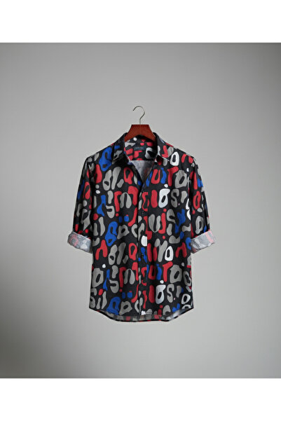 YusGos Long Sleeve Cotton Easy Iron Letter Pattern Regular Fit Premium Men's Shirt Red 2XL