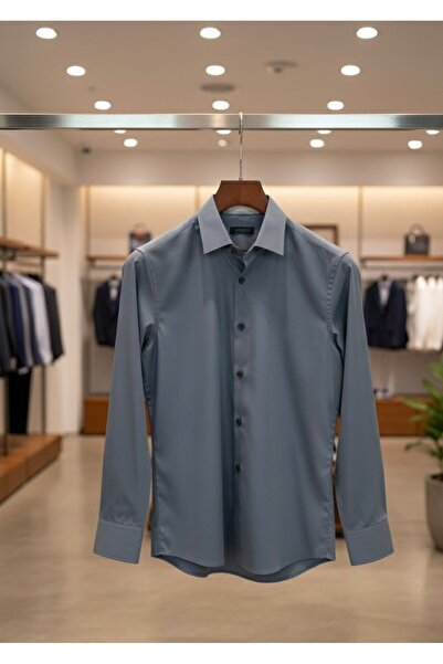 YusGos Long Sleeve Cotton Easy Iron Modal Soft Fabric Regular Fit Men's Shirt Anthracite 3XL