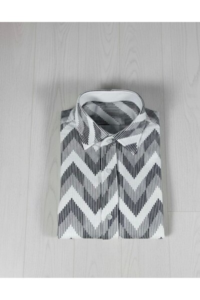 YusGos Long Sleeve Patterned Cotton Easy-Iron Regular Fit Men's Stretch Fabric Winter Shirt White 2XL