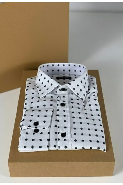 YusGos Men's Regular Fit Regular Collar Long Sleeve Easy Iron Crisp Pattern Premium Cotton Shirt White L