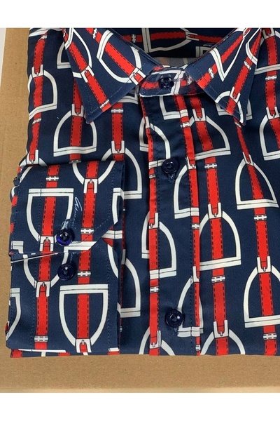 YusGos Long Sleeve Cotton Easy-Iron Belt Pattern Regular Fit Premium Men's Shirt Red L