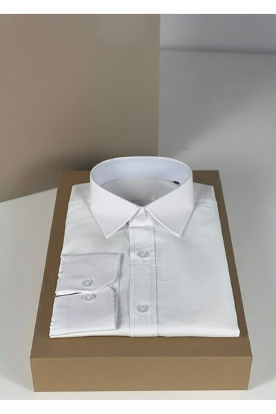 YusGos Long Sleeve Cotton Easy Iron Modal Soft Fabric Regular Fit Men's Shirt White L