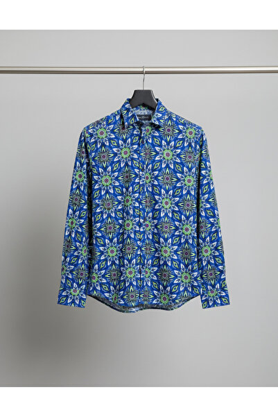 YusGos Men's Regular Fit Regular Collar Long Sleeve Easy-Iron Patterned Premium Cotton Shirt Green 3XL