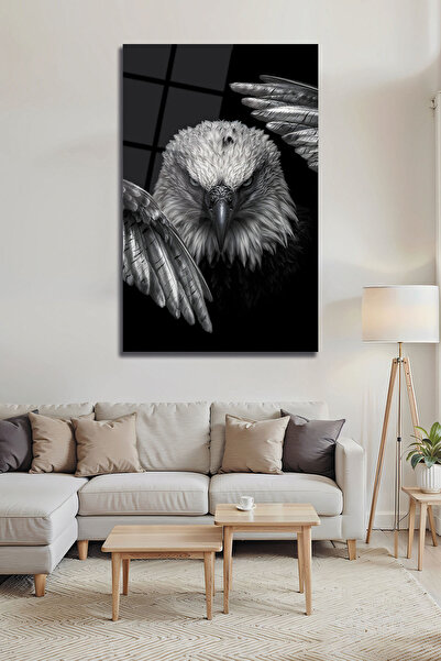 B&G DESIGN Dev Kartal Temalı Siyah Beyaz Cam Tablo: Ev ve Ofisinizde Gücün Simgesi