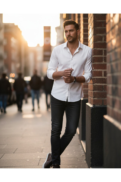 YusGos Long Sleeve Cotton Easy Iron Oxford Regular Fit High Quality Premium Men's Shirt White L