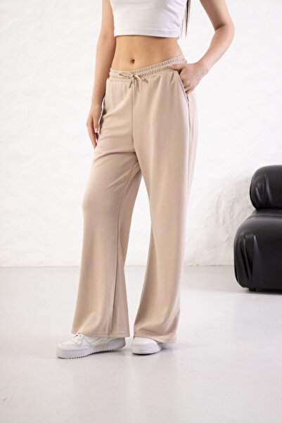 YusGos Women's Soft Textured Modal Fabric Wide Leg Palazzo Pants Beige L