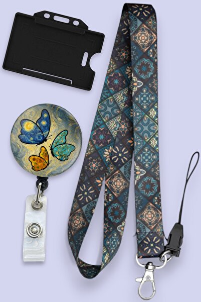 MİLLENEX Kare Desen Boyun Askı İpi Yaka Kartı Boyun İpi 3 lü Set Boyun İpi Yo...