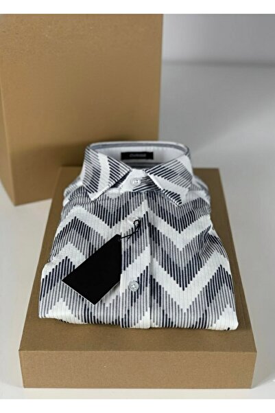 YusGos Long Sleeve Patterned Cotton Easy Iron Regular Fit Men's Stretch Fabric Winter Shirt White XL