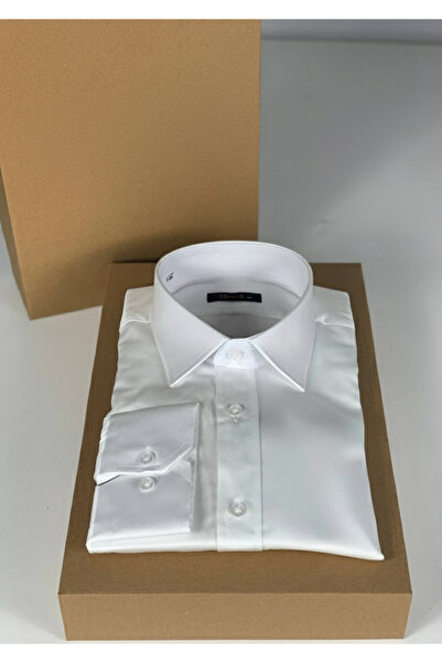 YusGos Long Sleeve Cotton Satin Easy Iron Regular Fit High Quality Premium Men's Shirt White L