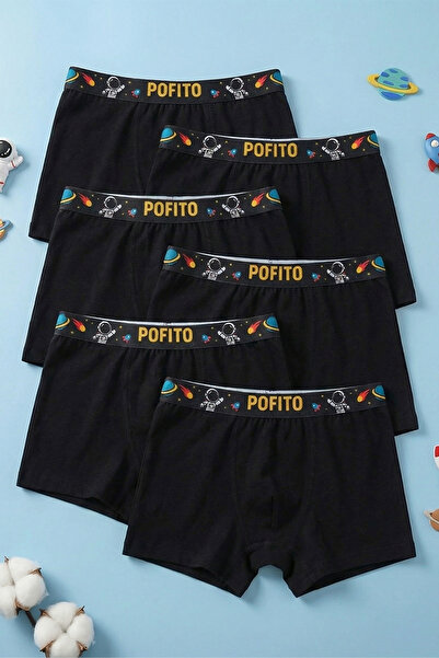 Pofito 6'lı Siyah Erkek Çocuk %97 Pamuklu boxer nefes alabilir boxer