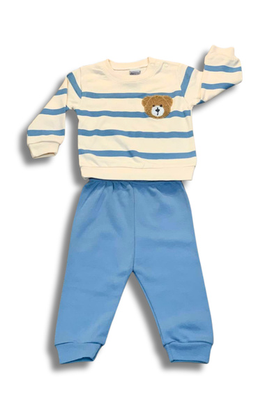 YusGos Striped Bear Flowy Baby Boy Suit Blue 9 - 12 Months