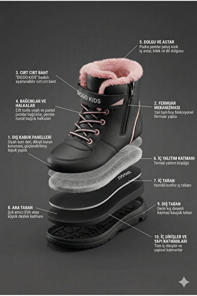 DİGGO Odolné dívčí boty na zip s fleecovou podšívkou