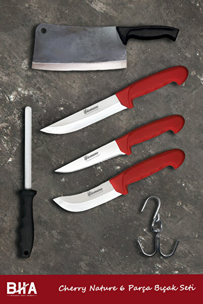 Sürmene Bıçakçı Hacı Ahmet Cherry Nature Altı Parça Et Kurban ve Mutfak Bıçak...