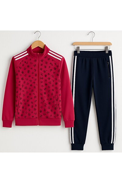 YusGos Women's Zippered Diving Scuba Fabric High Quality Bottom Top Sports Tracksuit Set Fuchsia XL