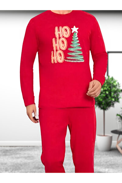 YusGos Printed Cotton Men's New Year Family Pajamas Set (Ho Ho Ho) Red 2XL