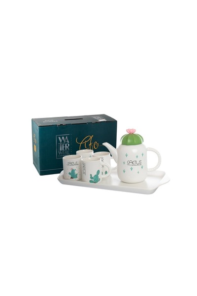 HIC Ceramic Tea Set With Cups And Serving Tray 7 Piece
