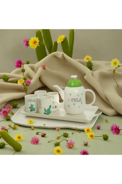 HIC Ceramic Tea Set With Cups And Serving Tray 7 Piece
