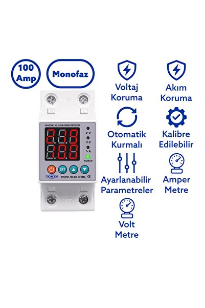 TOMZN Voltaj ve Akım Koruma Rölesi Yüksek Alçak Gerilim Akım Koruyucu 100A El...