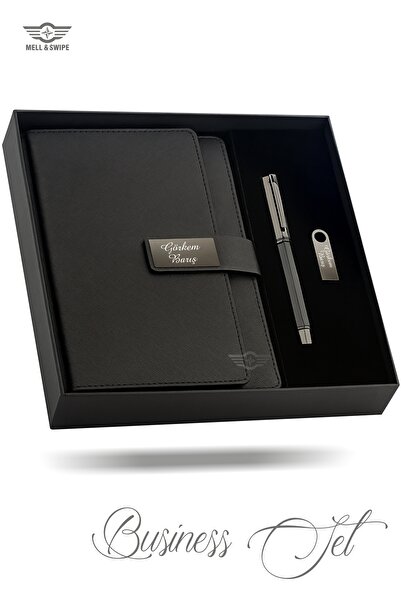 MELL & SWIPE Kişiye İsme Özel Premium Kartvizitli Ajanda Kalem 16GB USB Set Termo Deri Defter Kutulu Hediyelik