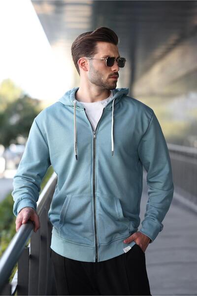 Madmext Μπλε φούτερ με κουκούλα με φερμουάρ - Pale 6161