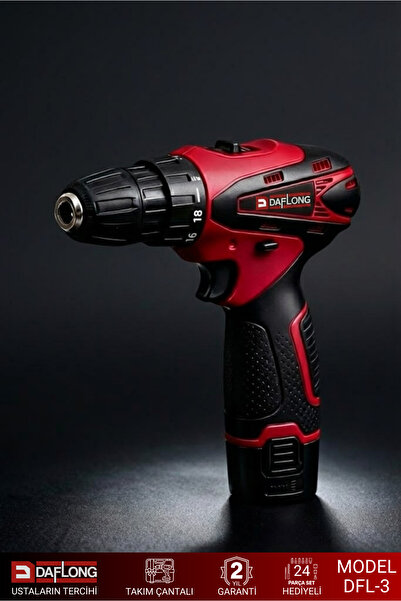 DAFLONG 12V 2.0 AH ÇİFT AKÜLÜ ARMUT BATARYA ŞARJLI MATKAP VİDALAMA DFL3
