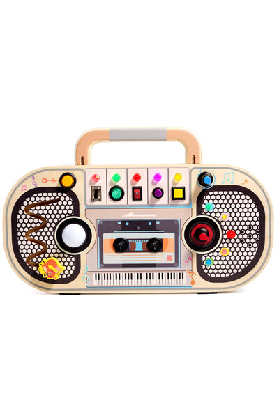 MauMau Jucarie senzoriala si educativa din lemn , Casetofon Montessori cu lum...