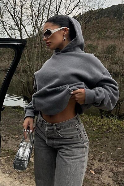 Madmext Oversize Smoked Hooded Sweatshirt - Pocketed, Ribbon Mg2206