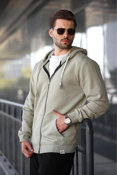 Madmext Μέντα φούτερ με κουκούλα με πράσινο φερμουάρ 6161