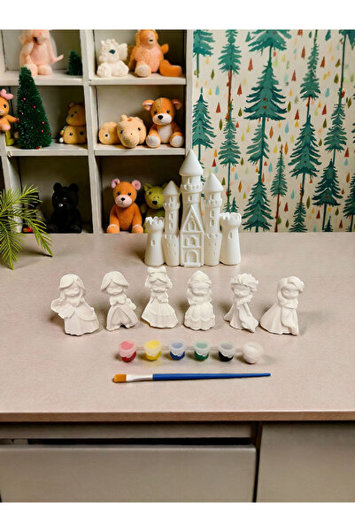 Atölye yüksel Prensesler ve Şato Taş Boyama Seti = 7 taş + 6 renk boya + firça