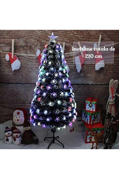 PORKY Brad artificial de Craciun cu fibra optica, Cu lumini, Coroana bogata, Inaltime 210cm