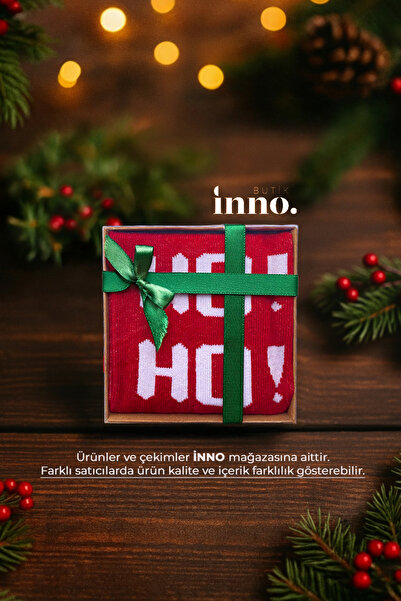 Inno Yılbaşı Hoho Desenli Noel Babalı Kraft Kutulu Çorap Tekli