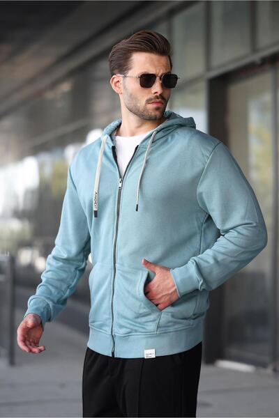 Madmext Μπλε φούτερ με κουκούλα με φερμουάρ - Pale 6161