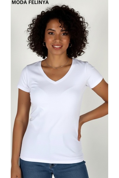 moda felinya Γυναικείο κοντό μανίκι V-λαιμόκοψη λευκό κορμάκι