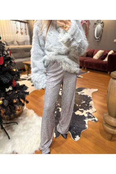 MODAGK Sequined Elastic Waist Casual Trousers - Light Grey