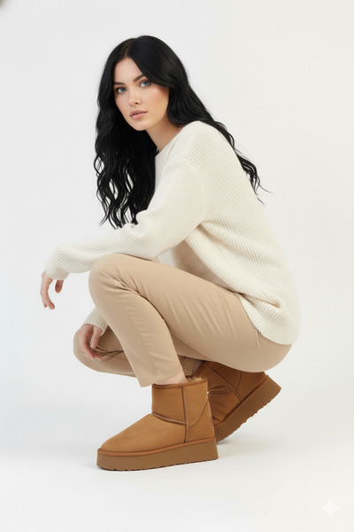 Pierre Cardin Γυναικείες καθημερινές μπότες με ψηλή σόλα Tan Suede - Μεσαίου μεγέθους