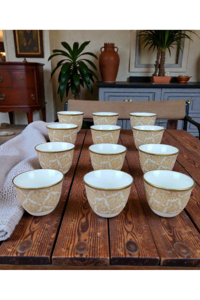 AR-Kitchen طقم فناجين قهوة بورسلين عربي مكون من 12 قطعة - طقم قهوة