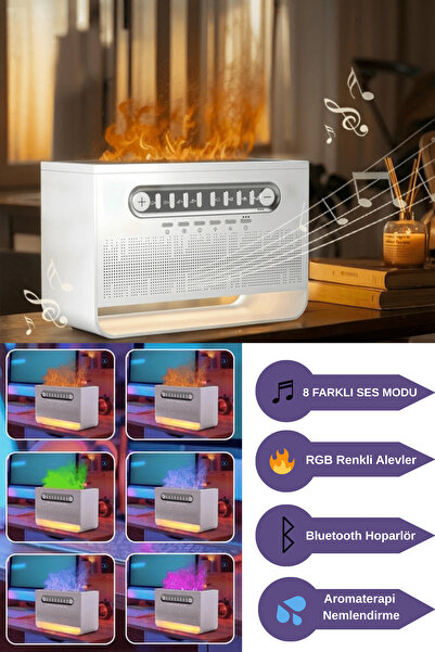 DEMPOWER Alev Görünümlü Difüzör Bluetooth Hoparlör 8 Farklı Ses Modu RGB Alev...