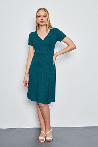 ESPİNA Women's Wrap Dress with Waist Belt - Short Sleeve