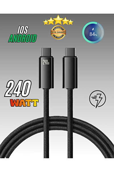 SURTECH 240W Ultra Hızlı 6A Premium Kablo 120W, 67W, 45W , 33W , 25W PD & QC Hasır şarj kablosu (CHC06)