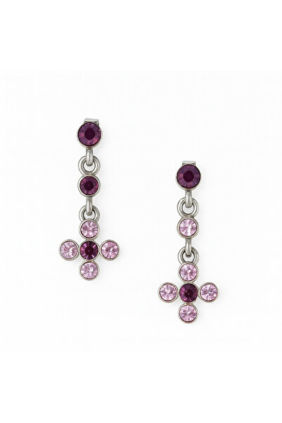 TuQos Kadın Mor Taşlı Sallantılı Çiçek Küpe 2'li