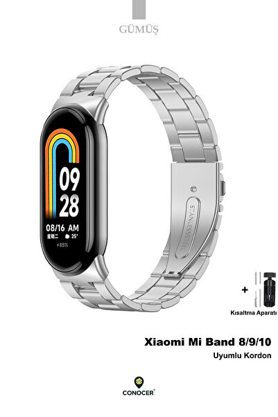 CONOCER Xiaomi Mi Band 8/9/10 Uyumlu Metal Baklalı Ayarlanabilir Klipsli Yüks...