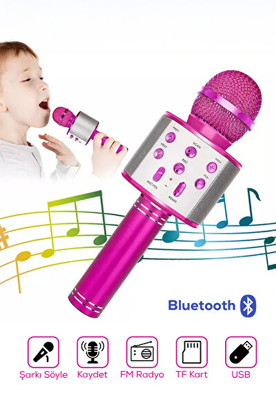 Arfseb Ses Değiştirme Efektli Bluetooth Karaoke Mikrofon - Pembe