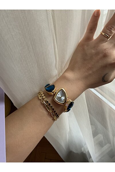 Mimoza Accessories Quartz Saat, Mavi Taşlı Bileklik Görünümlü Saat