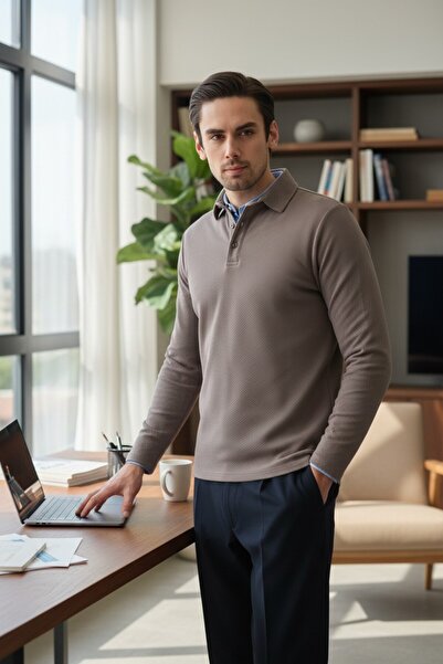 Frappoli Чоловічий світло-сірий поло з вирізом під комір, утеплений, з вафель...