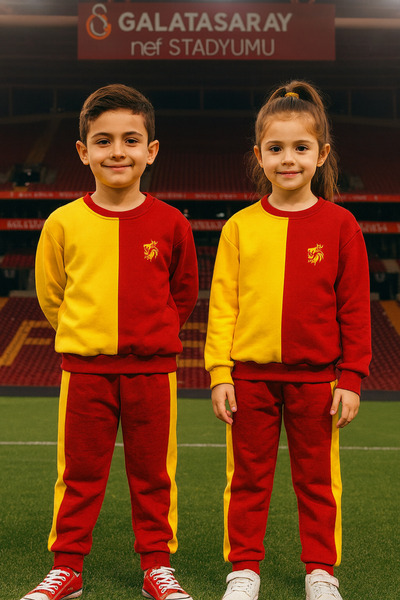 Aselin Kids Unisex Fan-Colored Children's Tracksuit Set (Ages 3-11) – Red Yellow
