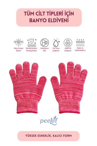 Peellif Koyu Pembe Peeling Banyo Vücut Masaj Eldiveni/Banyo Duş Eldiveni/Bany...