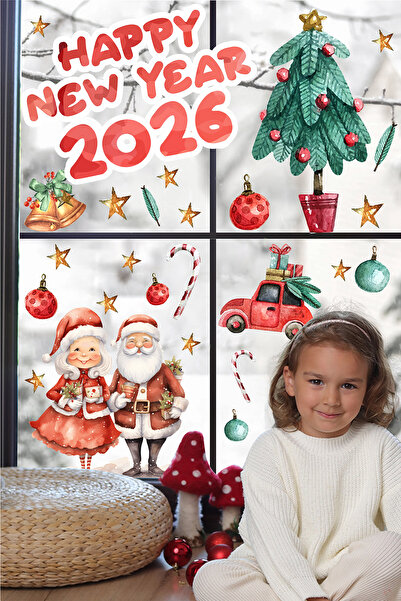 MSticker Hoşgeldin 2026, Happy New Year 2026 Yeni Yıl Kış Konseptli Sevimli N...