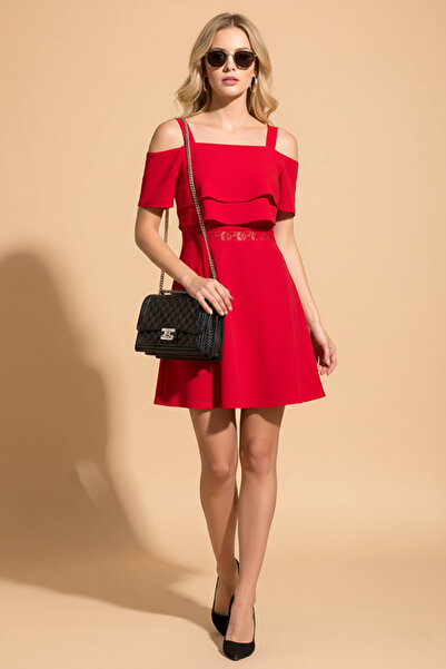 dorbe red cold shoulder ruffle style cocktail party wear a-line summer mini d...